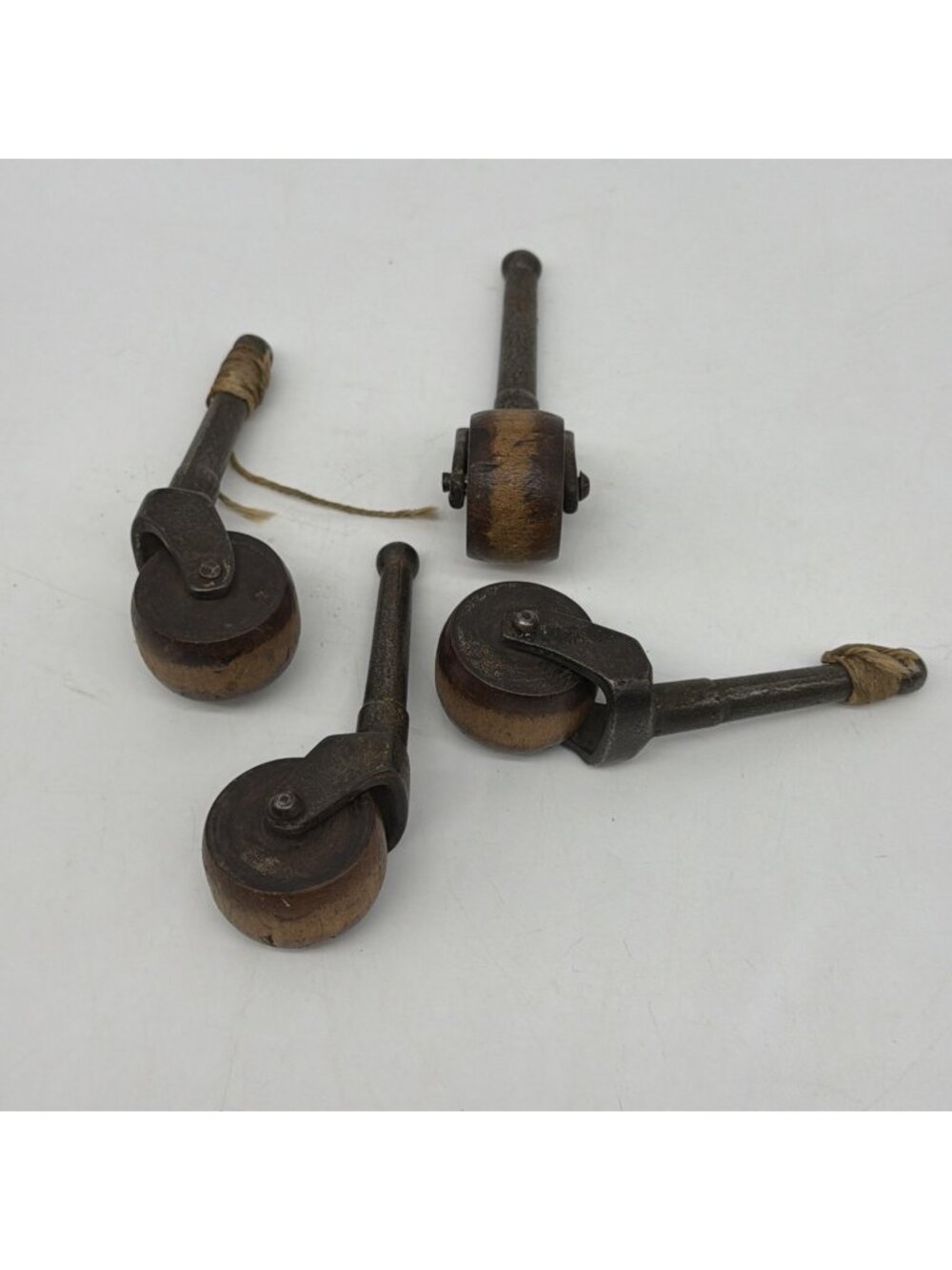 Antique Wood Caster Wheels Furniture Restoration Metal Forks Lot Of 4